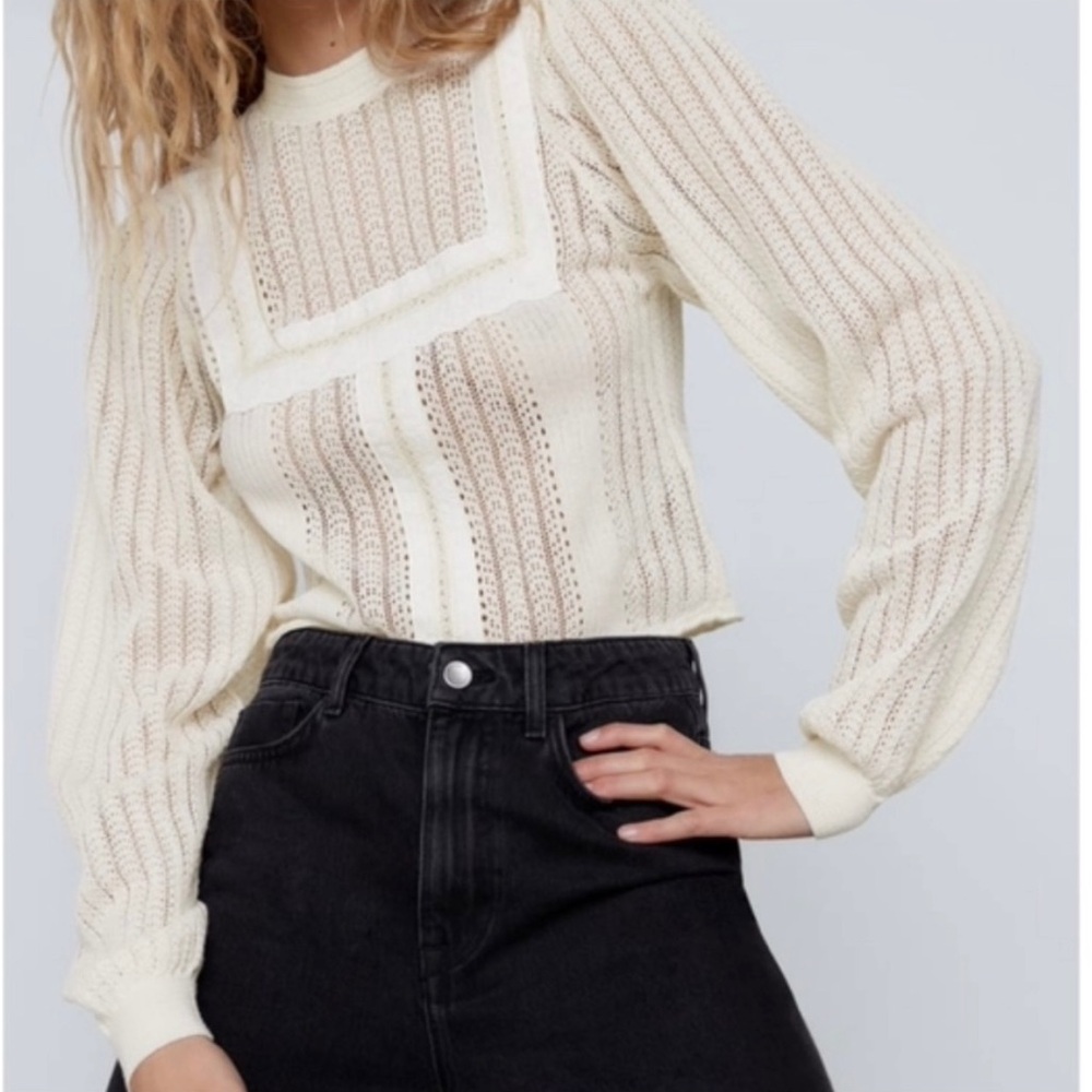 ZARA Romantic Open weave Top Long Sleeve